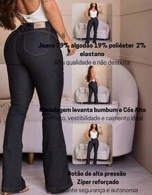 Kit 2 Women's Flare Jeans Boot Cut High Waist Bell Bottom With Lycra - Dark Blue / Black - View 3