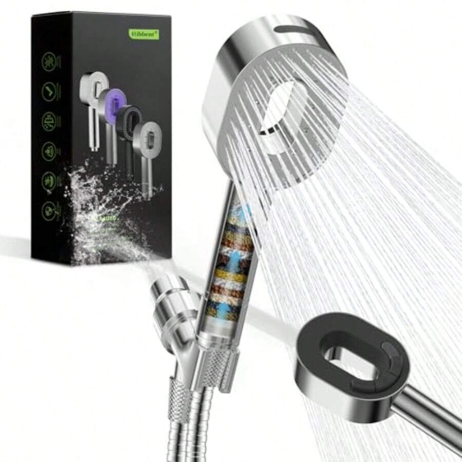 Filtered Showerhead With Handheld High Pressure 5 Sprays Handheld Shower Head With Brass Holder 71 Metal Hose Water Softener For Hard Water-Remove Chlorine Reduces Dry Itchy Skin - 附1個過濾器的淋浴噴頭 - 查看 1