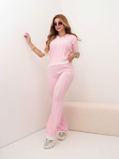 Conjunto Feminino Tricot Premium | Calça Pantalona + Blusa Gola Polo - Elegante e Confortável
