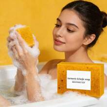 2 piezas de jabón natural de cúrcuma y ácido láctico con esponja, limpieza profunda y humectación para rostro y Body, apto para todos los tonos de piel clara - Jabón de cúrcuma - Ver 5