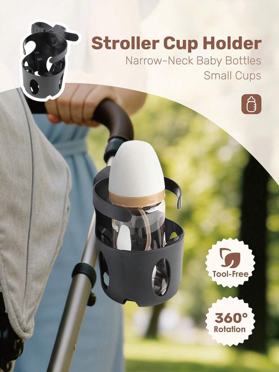 Giá đỡ bình sữa cho xe đẩy em bé, 1 chiếc, có dây đeo điều chỉnh và khóa cài, chất liệu ABS, xoay 360°, phù hợp với bình sữa cổ hẹp và cốc nhỏ, giữ bình chắc chắn, giảm tràn và rung lắc, món quà hoàn hảo cho những vật dụng cần thiết khi đi du lịch cùng bé. - Nhiều màu - Xem 1