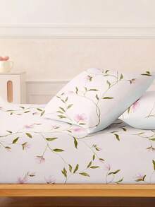 2/3pcs Soft & Cozy Bedding Set - 1/2pcs Floral Printed Bed Sheet Set With 1pc 12-Inch Thick Waterproof Mattress Protector, Suitable For All Bed Sizes (Twin/Full/Queen/King) - Pink - View 6