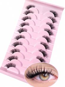20 Pairs (10 Pairs + 10 Pairs) Semi-Striped Transparent Cat Eye False Eyelashes, Short Soft 3D Faux Mink Natural Makeup Eyelash Extension - Black - View 2
