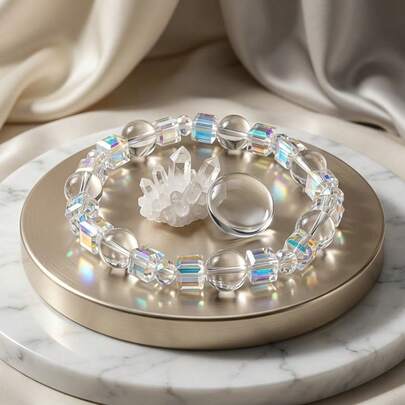 Pulsera de cristal blanco elegante y fresca, pulsera de cuentas de estilo bohemio minimalista de moda, pulsera elástica, ayuda a aliviar la ansiedad y calmar la mente, regalo perfecto para familiares y amigos