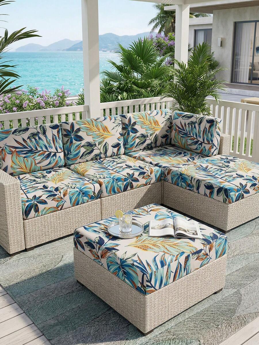 1 chiếc vỏ gối sofa bằng lụa in họa tiết lá nhiệt đới, độ co giãn cao, chống bụi, có thể giặt được, phù hợp cho ban công, sân vườn, hồ bơi và nhiều dịp khác, bán lẻ từng chiếc.