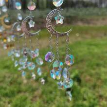 1pc/2pcs Sunlight Catcher Crystal Moon & Five-Pointed Star Pendant, Lighting Accessory, Garden Crystal Decor, Silver/Gold - Silver - View 5