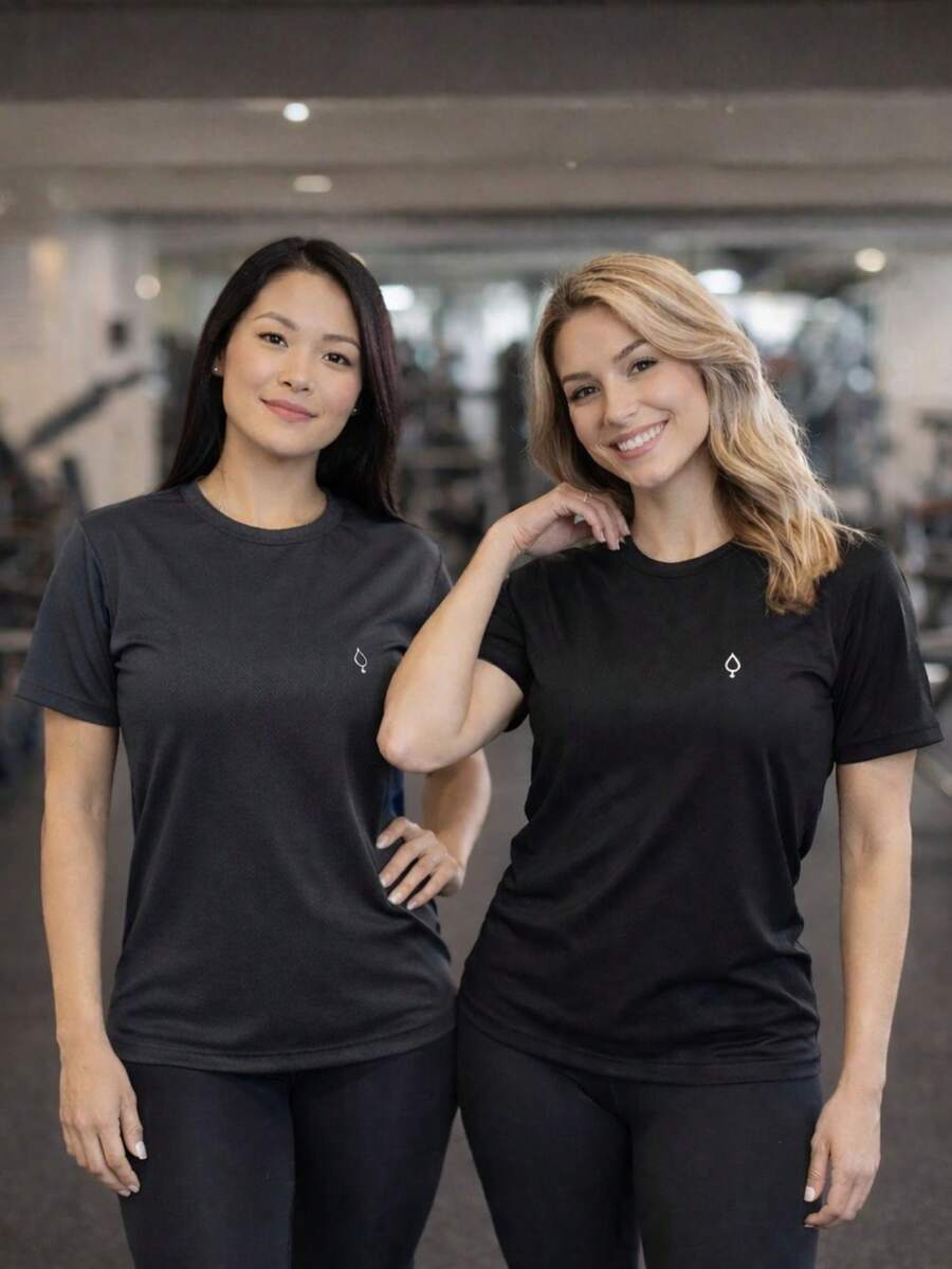 Kit Of 2 Women's Dry Short Sleeve T-Shirts For Basic Gym Workout - 2 unidades. Negro - Ver 1