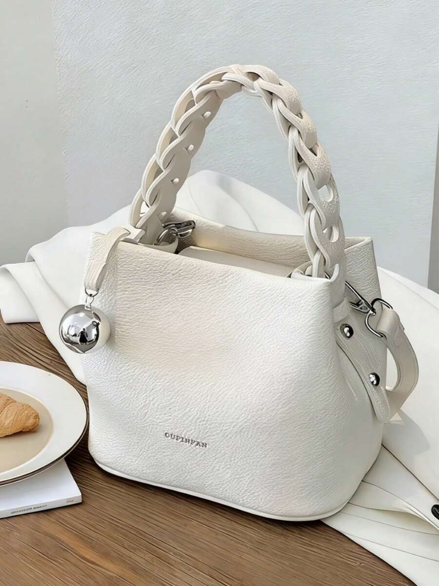 Túi xách mini hình chú hề thời trang, chất liệu vải PU chống thấm nước, họa tiết chữ cái, trang trí mặt dây chuyền kim loại, túi vuông nhỏ gọn, túi tote thanh lịch, túi công sở, thích hợp cho công việc, túi thời trang cao cấp, phù hợp cho đi làm hàng ngày và các buổi gặp gỡ.