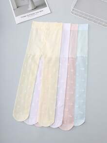 4 đôi quần tất mỏng thoáng khí cho bé gái, họa tiết ngôi sao, quần legging dễ thương và ngọt ngào, màu kem macaron, quần tất trẻ em đa năng mặc hàng ngày, mùa xuân/hè. - Nhiều màu - Xem 2