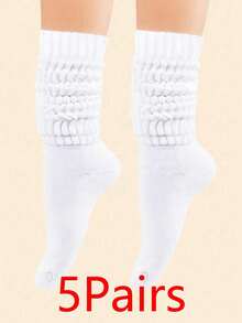 1 Pair Women's White Fashionable Slouch Socks, Suitable For Daily Wear - White - View 10