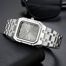 PLADEN Minimalist Luxury Stainless Steel Square Men's Watch, High-Quality Wristwatch - Grey - View 1