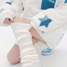 A Pair Of Ribbed Knit Leg Warmers, With Elastic Cuffs That Fit Snugly Without Being Tight, Soft And Skin-Friendly, Suitable For All Seasons.The Elastic Design Is Comfortable And Allows For Ease Of Movement, Perfect For Everyday Wear By Young Girls - trắng - Xem 3