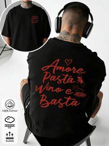 Áo thun ngắn tay cổ tròn unisex thời trang cho mùa hè, với thiết kế Amore Pasta Vino, kiểu dáng thoải mái phù hợp cho nhiều dịp, lý tưởng cho trang phục thường ngày, những buổi hẹn hò lãng mạn và làm quà tặng. - màu đen - Xem 1