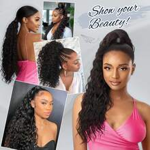 BINF Ekstensi Rambut Ekor Kuda Gelombang Air Hitam Alami 16 Inci, Rambut Manusia Perawan Brasil dengan Tali Serut untuk Wanita - Natural Black - View 7