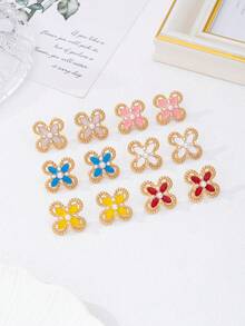 1 Pair Fashionable Unique Delicate Elegant Versatile Oil Drop Four-Leaf Flower Earrings For Daily Wear - Four-leaf Clover Earrings - View 8