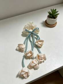 1条女士优雅郁金香花朵丝带发圈，甜美花朵弹力发带，高端花朵发绳，适合日常使用，可扎马尾辫，可作发圈、橡皮筋、发绳、弹力发圈 - 彩色 - 查看 11