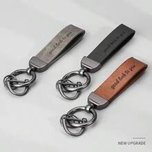 Universal Custom Car Leather Keychain - "Good Luck To You" Engraved Design, Durable PU Leather + Zinc Alloy Hardware, Personalized Customization, Universal Fit For Car & Home Keys, Portable Anti-Loss Accessory, Available In Black, Brown And Grey - A - View 4