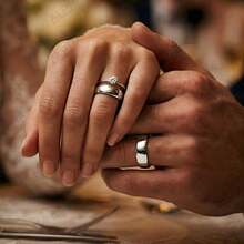 Pair Of Engagement Rings Silver 8mm + Solitaire Ring 2mm White Stone Valentine's Luxury Couple - Silver - View 3