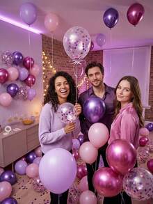 29PCS Purple Pink Party Balloon Set Round Helium Balloon Birthday Decoration, Romantic Luxury, Retirement Party Wedding Birthday Graduation Celebration Home Decoration Birthday And Themed Party Supplies - Purple Pink - 查看 5