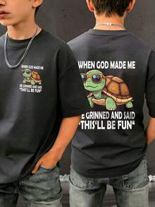 Áo thun ngắn tay cổ tròn in hình ngộ nghĩnh dành cho bé trai tuổi teen, thích hợp mặc mùa hè. - Màu xám đen - Xem 3