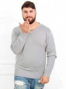 Plus Size Men's Winter Sweater/Blouse With V-Neck, Sizes G2-G5 - Light Grey - View 1