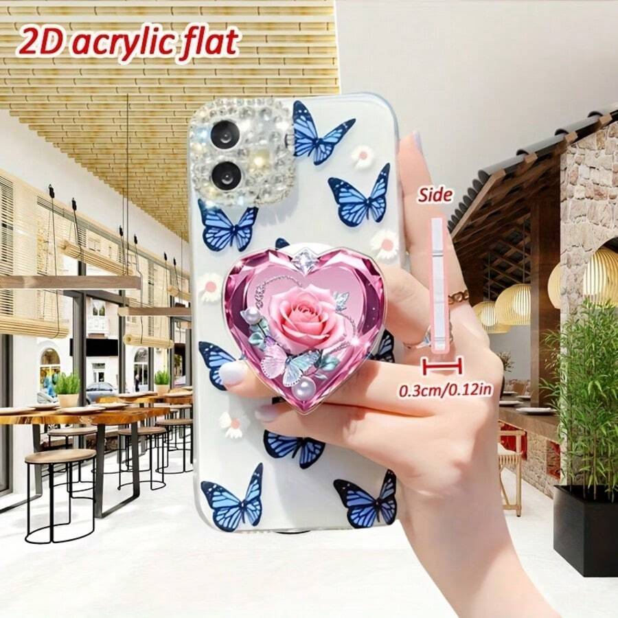 Giá đỡ điện thoại di động hình trái tim màu hồng bằng acrylic, có thể gập lại, di động, xoay 360 độ, chống nước, sang trọng, thẩm mỹ, có tay cầm chắc chắn, phụ kiện bàn làm việc đa năng, quà tặng bạn bè, sử dụng hàng ngày khi đi du lịch. - Trái tim màu hồng - Xem 1