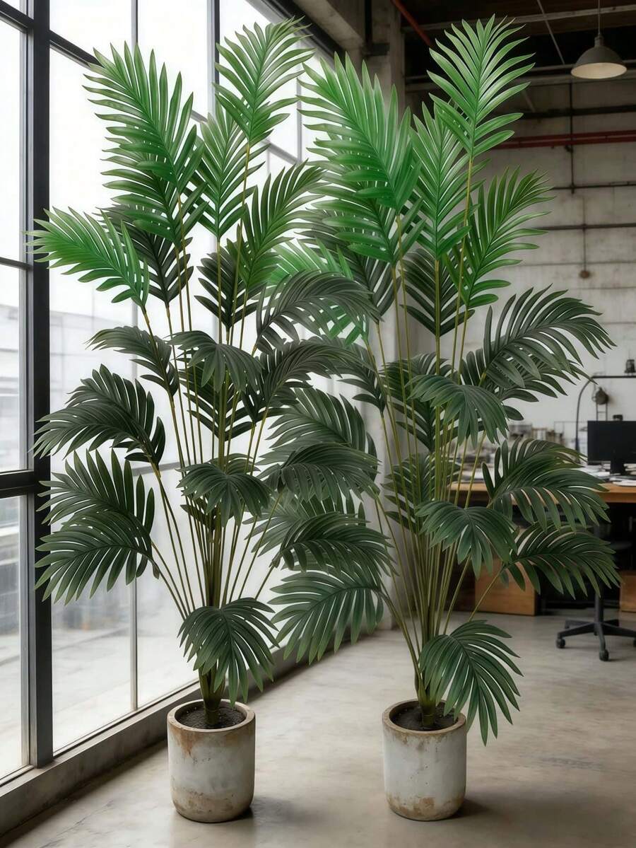 90-120厘米大型仿真植物，假棕榈树，热带棕榈叶，仿真棕榈树，高大树木，室内逼真塑料龟背竹叶，适用于家居、厨房、户外、办公室装饰 - 綠色 - 查看 1