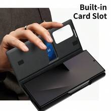 Luxury Flip Smart View Phone Case Compatible With Samsung Galaxy Z Fold 7/6/5 Foldable Leather Case With Stand & Card Slot, Supports Card Insertion. View App Notifications And Answer Calls Without Opening The Flip. Full-Body Protection And Shockproof Cover. - Black - View 3