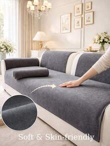 1pc Modern Solid Color Sofa Cover, Luxury Cream Sofa Slipcover, Anti-Slip, Scratch-Resistant, Dirt-Proof, Pet-Friendly Sofa Protector For 1/2/3/4 Seater And L-Shaped Sofa, Suitable For All Seasons, Machine/Hand Washable, Holiday Decor - Dark Grey - View 3