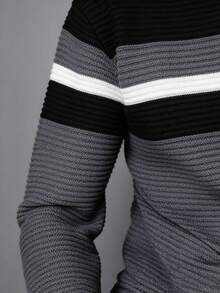 Men's Knitted Sweater, Round Neck, Long Sleeve, Premium Wool, Basic And Comfortable Winter Clothing - Preto com Chumbo - Xem 3