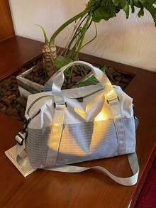 New Fashionable Travel Bag With Jacquard Pattern, Minimalist Niche Design, Stylish And Popular, Suitable For Short Trips, Fitness, With Spliced Color Blocks, Large Capacity, Versatile - Beige - View 3