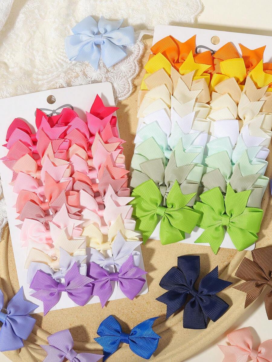20pcs/Set Multicolor Grosgrain Ribbon Bow Hair Clips, Satin Fabric Non-Damaging Hair Accessories, Sweet Style Suitable For Daily & School Wear - Mixed color - View 1