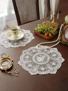 4pcs Vintage French-Style Lace Placemats, Chinese-Style Tablecloths, And Decorations For The Dining Area; Ideal For Decorating Weddings, Parties, And Christmas Holidays, As Well As Being Essential Items For Home Use In Autumn And Exquisite Gifts. - White - View 6