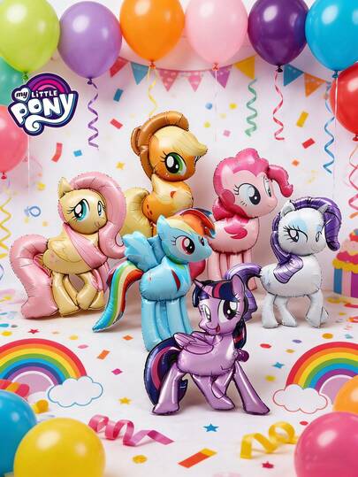 Hasbro Bộ 6 bóng bay "" chính hãng, gồm các nhân vật Twilight Sparkle, Apple Bloom, Rainbow Dash, Fluttershy, Rarity, Pinkie Pie, kiểu hoạt hình dễ thương, phụ kiện chụp ảnh tiệc hóa trang, đồ dùng tiệc tùng, quà tặng Giáng sinh & sinh nhật.
