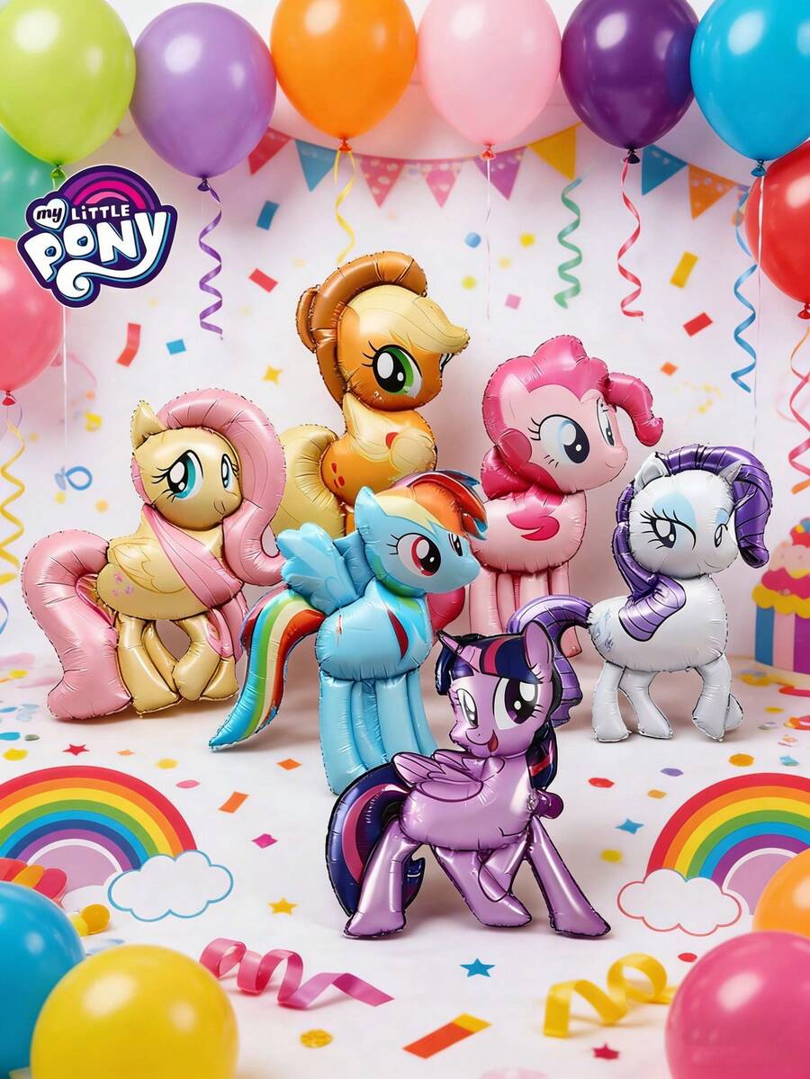 Hasbro 6件組官方授權暮光閃閃、蘋果傑克、彩虹衝刺、柔柔、珍貴、粉紅派氣球組,可愛卡通風格裝飾,嘉年華派對拍照道具,派對用品,聖誕生日禮物 - YY-XMBL-001 - 查看 1