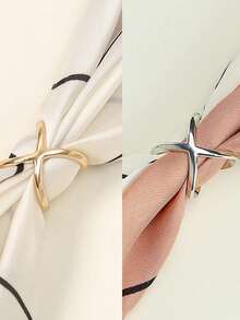 100/10/1PC Gold/Silver Plated Scarf Buckle Multi-Purpose Cross Hollow Smooth Scarf Square Scarf Shawl Buckle,Beach,Holiday - Gold - View 4