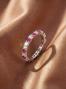 1枚925纯银立方氧化锆戒指，也可作耳环佩戴，优雅闪亮的水晶耳环，适合订婚、周年纪念、婚礼及其他场合。 - 銀色 - 查看 9