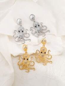 Women's Exaggerated Octopus & Shell Design Gold Bohemian Style Ocean Theme Party Earrings - Octopus - View 3