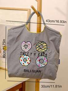 1 buah Tas Belanja Wanita Ringan Nilon Kapasitas Besar Motif Donat Bordir Modis dengan Tali Serut - MultiWarna - View 4