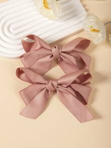 1/2pcs Fresh & Sweet Double-Layer Ribbon Bow Hair Clips, Ponytail Friendly Princess Hair Accessories Suitable For Party & Daily Wear - Multicolor - View 5