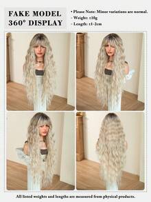 7JHH WIGS 渐变金色超长卷发假发，36英寸优雅超长波浪假发，带刘海，深色发根，高品质无胶合成耐热纤维发丝，全机织，美观大方，适合日常佩戴、音乐节派对街头装扮、动漫角色扮演或服装搭配，也是女孩毕业礼物和假发配件的理想之选。 - 漸變金色 - 查看 7