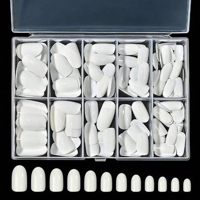 120pcs Pure White Press On Nails For Women, Short Oval Fake Nails, Reusable Nail Kit Simple Glossy Nail Extension Design Nail Supplies, Spring Nails Press Ons 120pcs 12 Sizes, Perfect Women Girls Gift