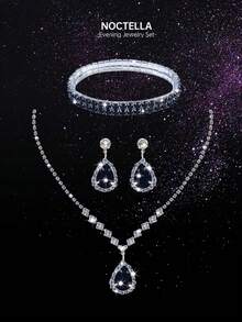 Noctella 四件套水钻首饰套装，闪亮项链、耳环和手链；时尚新款亮面PU晚宴包/派对包；精致优雅的翻盖信封手拿包，适合女士和女孩参加派对、舞会、婚礼和晚宴。 - 黑色 - 查看 12