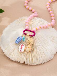 1 pieza Collar de cuentas de resina multicapa con encantos de peces y estrellas de mar de estilo playero de verano para mujeres, joyería bohemia con colgantes de estrellas de mar y peces, adecuado para vacaciones y fiestas en la playa - Multicolor - Ver 3