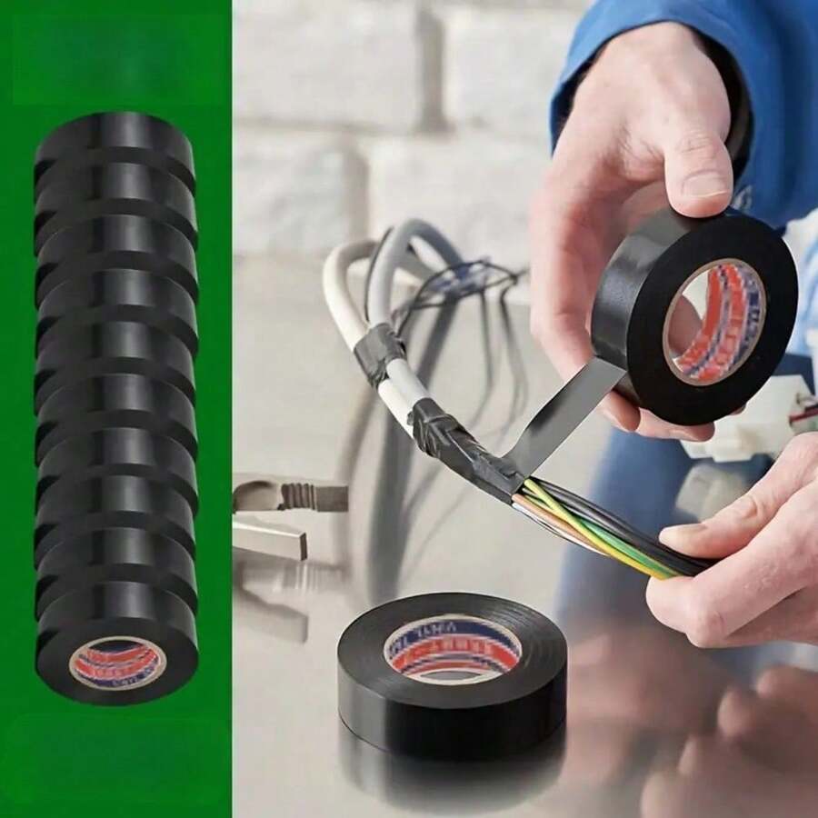 10 rollos de cinta eléctrica negra - Adhesivo fuerte, resistente al calor, impermeable, duradera, adecuada para el amarre de cables, el agarre de raquetas y el uso doméstico - Cinta aislante retardante de llama - Negro - Ver 1