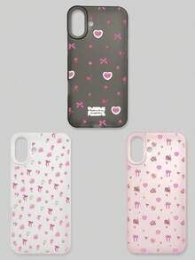 3 piezas Estuche de teléfono con estilo de niña dulce Y2K, con lazo floral, cubierta protectora suave de TPU semi-transparente mate anti-caída, estampado completo de patrón de rosa y corazón, 3 colores y patrones diferentes, compatible con la serie , adecuado como regalo de cumpleaños, uso diario para mujeres/estudiantes - Multicolor - Ver 12
