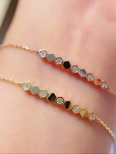 1pc S925 Sterling Silver Fashionable Geometric Honeycomb Smile Bracelet For Women, Personalized Luxury Versatile Elegant Daily Casual Party Accessory