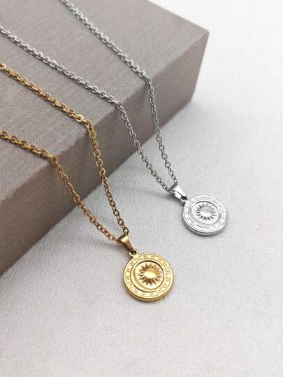 1pc 18K Gold Plated Stainless Steel Ocean Style Sun, Moon & Star Pendant Necklace, Minimalist Elegant Necklace For Women, Suitable For Summer & Vacation