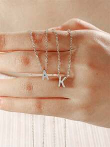 2pcs Minimalist Stainless Steel 26 Initial Letter Pendant Necklace Set, Suitable As Birthday, Surprise, Anniversary Gift For Girlfriend, Wife, Mother, Family And Friends, Popular Among Young Women - Multicolor - View 4