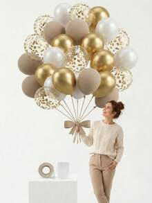 29PCS Champagne Gold Birthday Decoration,  Metal Confetti Balloons Party Set Round Helium Balloon, Romantic Luxury, Retirement Party Wedding Birthday Graduation Celebration Home Decoration Birthday And Themed Party Supplies - Champane Gold - 查看 7